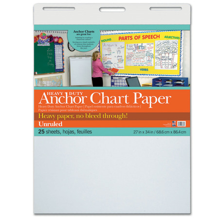 PACON Heavy Duty Anchor Chart Paper, White, Unruled 27" x 34", 25 Sheets 3370